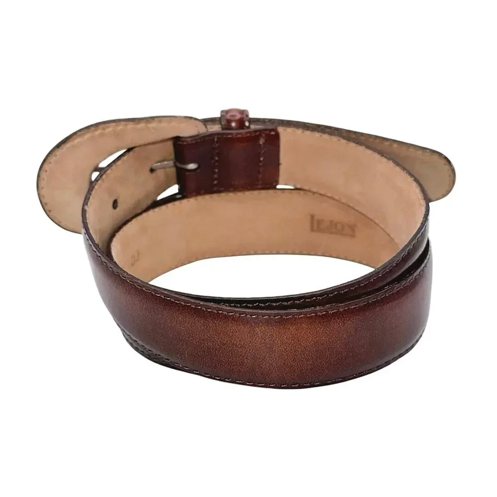 Lejon | Women | Chestnut Handcrafted Patent Leather Skinny Belt | Size Small